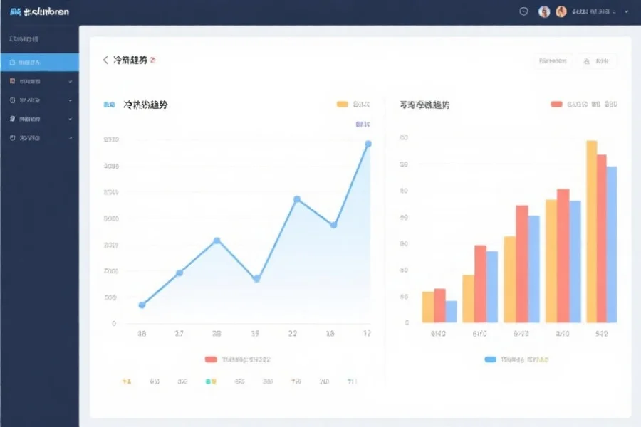 简洁的折线图和柱状图展示着号码分布的冷热趋势，背景为数据分析界面